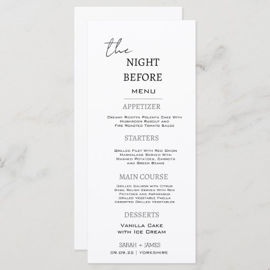 前ミニマルの夜の白黒結婚 メニュー (正面/裏面)