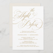 前モダン夜の書道の時代を超越した金ゴールド 招待状 (正面/裏面)