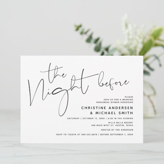前モダン夜の結婚リハーサルディナー 招待状 (スタンド正面)