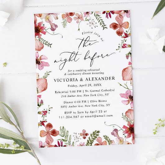 前モダン夜の野結婚花 招待状