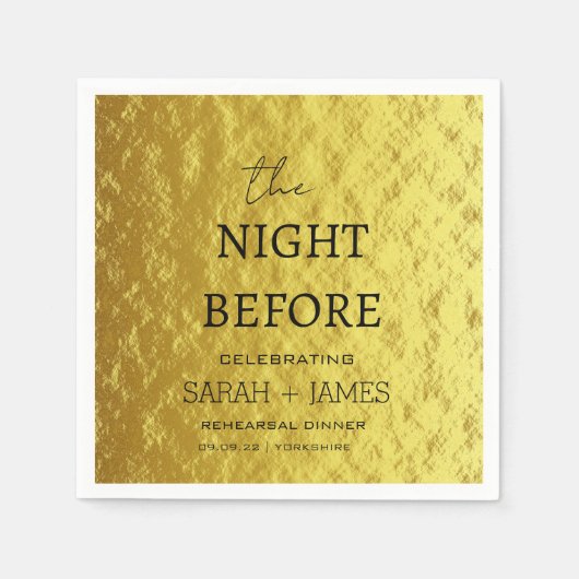 前モダン夜の金ゴールドリハーサル スタンダードカクテルナプキン (正面)