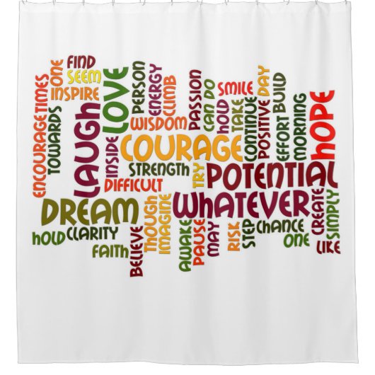 前向きな勇気付けられるのためのやる気を起こさせるな単語 シャワーカーテン (正面)