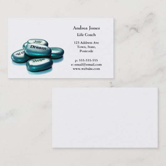前向きな単語は生命コーチの名刺に投石します 名刺 (正面/裏面)