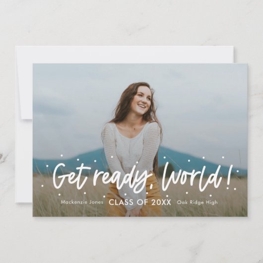 前向きな姿勢 カラフルで編集可能な卒業式招待状 招待状 (正面)