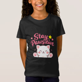 前向きな気持ちでいよう - かわいい猫のモチベーションデザイン Tシャツ