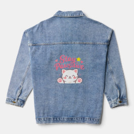 前向きな気持ちでいよう - かわいい猫のモチベーション・クォートデザイン デニムジャケット