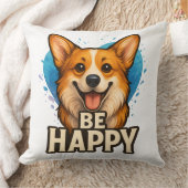 前向きな気持ちになれるハッピーコーギー かわいい犬好きデザイン クッション (ブランケット)