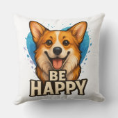 前向きな気持ちになれるハッピーコーギー かわいい犬好きデザイン クッション (裏面)