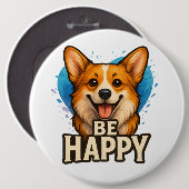 前向きな気持ちになれるハッピーコーギー かわいい犬好きデザイン 缶バッジ (正面&裏面)