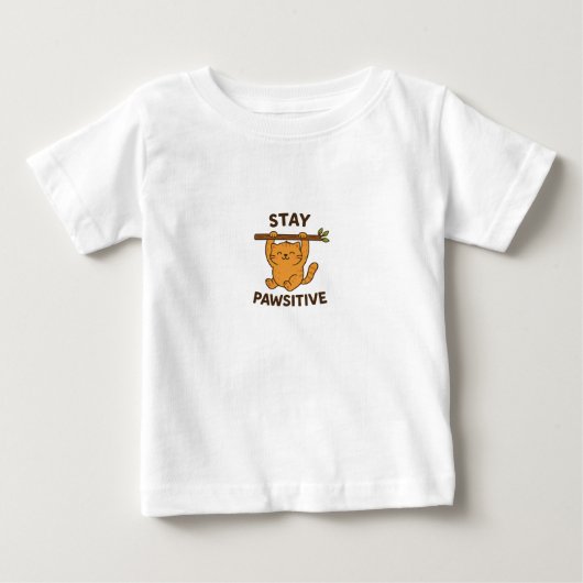 前向きな気持ちになれる「前足でポジティブに」名言プリント ベビーTシャツ (正面)