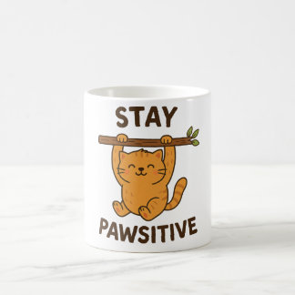 前向きな気持ちを保つ"Stay pawsitive" 引用符プリント コーヒーマグカップ