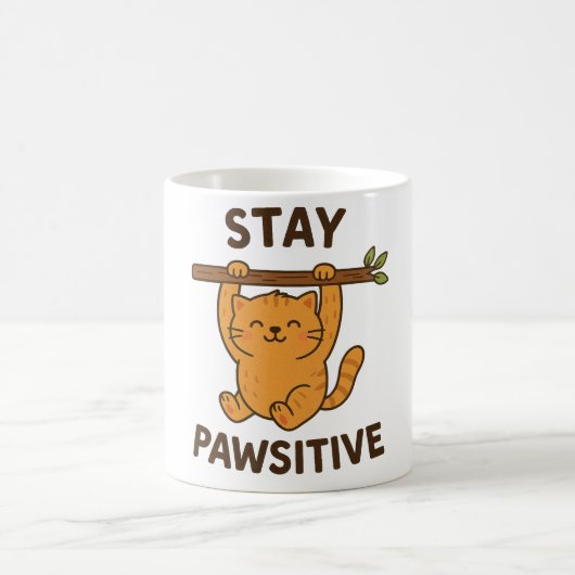 前向きな気持ちを保つ"Stay pawsitive" 引用符プリント コーヒーマグカップ (中央)