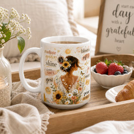 前向きな花の肯定水彩アートワーク コーヒーマグカップ