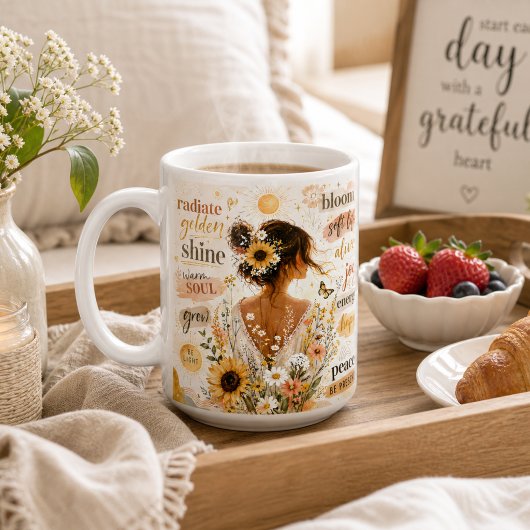 前向きな花の肯定水彩アートワーク コーヒーマグカップ