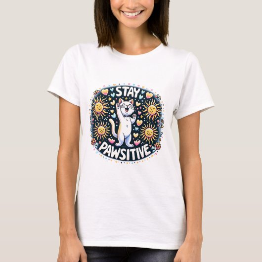 前向きにゃんこ Tシャツ (正面)