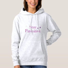 前向きに Stay Pawsitive かわいい猫の落書き モチベーショナル・クオート パーカ