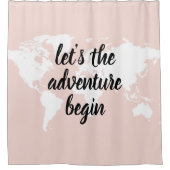 前向きピンクアドベンチャーの世界地図 シャワーカーテン (正面)