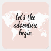 前向きピンクアドベンチャーの世界地図 スクエアシール (正面)