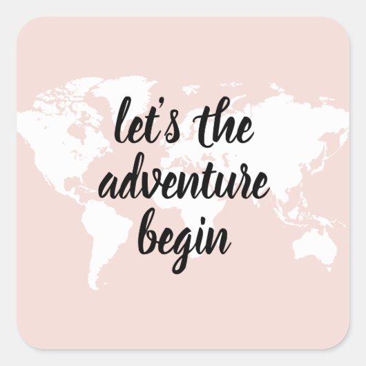 前向きピンクアドベンチャーの世界地図 スクエアシール (正面)