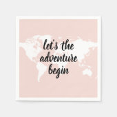 前向きピンクアドベンチャーの世界地図 スタンダードカクテルナプキン (正面)