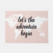 前向きピンクアドベンチャーの世界地図 ドアマット (正面)