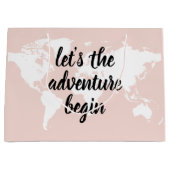 前向きピンクアドベンチャーの世界地図 ラージペーパーバッグ (正面)