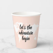 前向きピンクアドベンチャーの世界地図 紙コップ (正面)