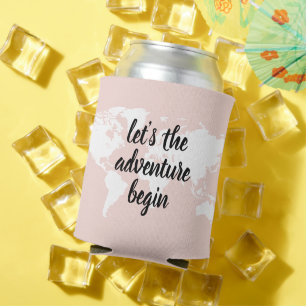 前向きピンクアドベンチャーの世界地図 缶クーラー