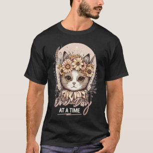 前向きメンタル かわいい猫のイラスト Tシャツ