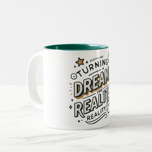 前向き引用文感動的やる気を起こさせる ツートーンマグカップ (正面左)