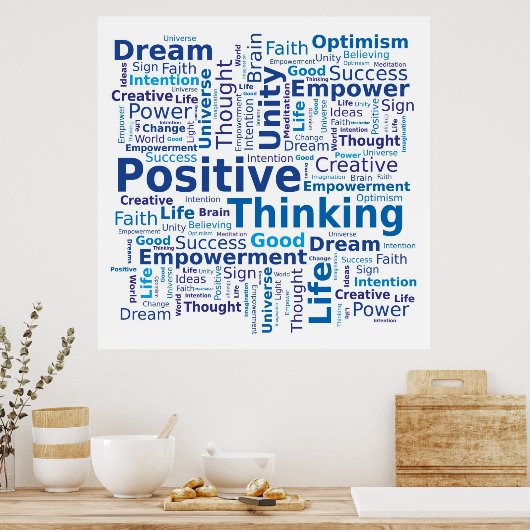 前向き考えのWord Cloud – 青 ポスター (キッチン)