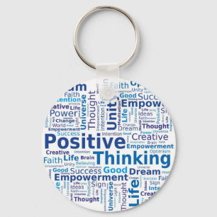 前向き考えるのワードクラウド – 青の色 キーホルダー