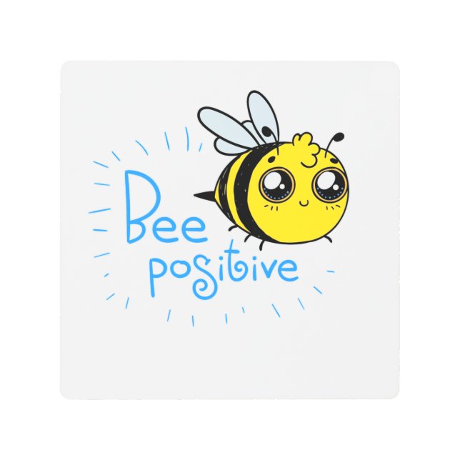 前向き考えるBee Cute 前向き Bee メタルプリント (正面)