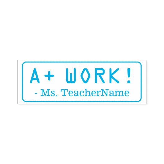 「前向きA + WORK!」 +先生名ラバースタンプ セルフインキングスタンプ (デザイン)