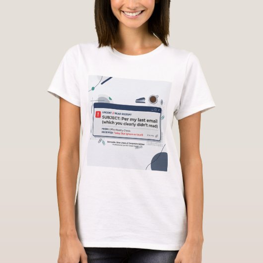 前回のメール参照 ビジネスユーモア オフィス 引用符 Tシャツ (正面)