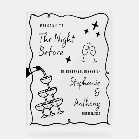 前夜お洒落のBWフレームとシャンパン アクリルサイン (正面)