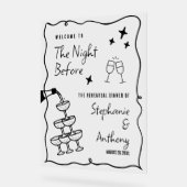 前夜お洒落のBWフレームとシャンパン アクリルサイン (傾斜)