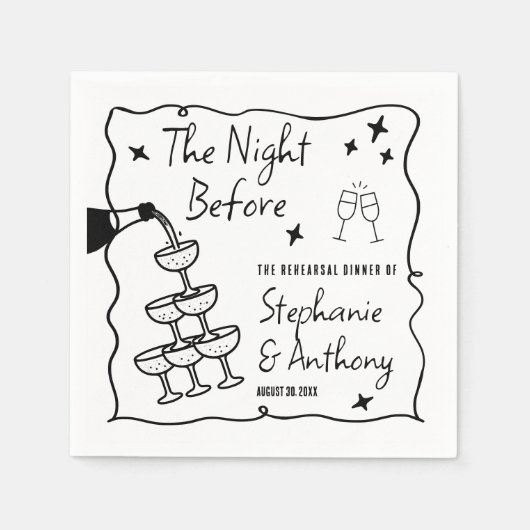 前夜お洒落のBWフレームとシャンパン スタンダードカクテルナプキン (正面)