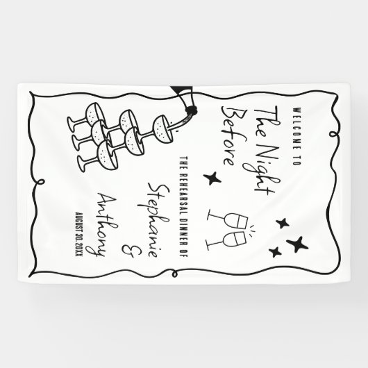 前夜お洒落のBWフレームとシャンパン 横断幕 (横)