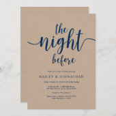 前夜のネイビーブルークラフトのリハーサルディナー 招待状 (正面/裏面)