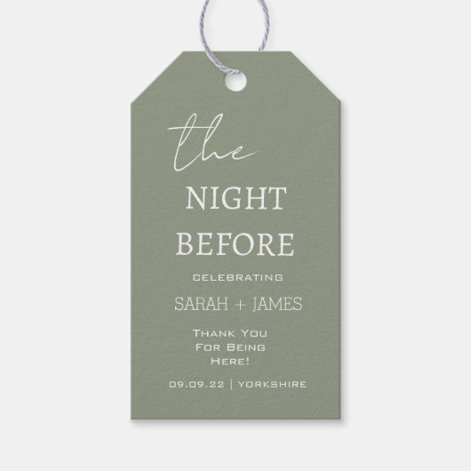 前夜のミニマルなセージ・グリーン結婚ズ ギフトタグ (正面)