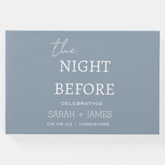 前夜のミニマルなダスティー結婚ブルー ゲストブック (正面)