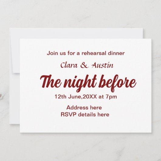 前夜のリハーサルシンプルディナミニマルー 招待状 (正面)
