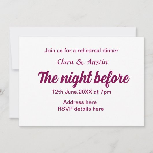 前夜のリハーサルシンプルディナミニマルー 招待状 (正面)