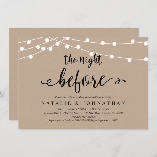 前夜のリハーサル素朴ディナー 招待状 (正面/裏面)