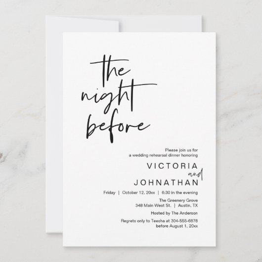 前夜のリハーサル結婚パーティーディナー 招待状 (正面)
