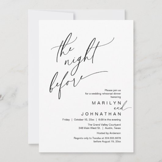 前夜のリハ結婚ーサルディナーパーティー 招待状 (正面)