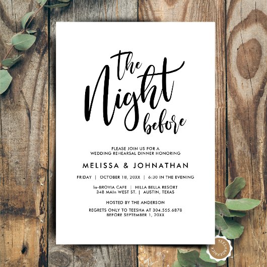 前夜のリハ結婚ーサルディナーパーティー 招待状