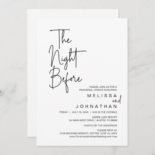 前夜のリハ結婚ーサルディナー 招待状 (正面/裏面)