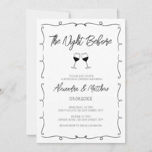 前夜の手描お洒落きリハーサルディナー 招待状 (正面)